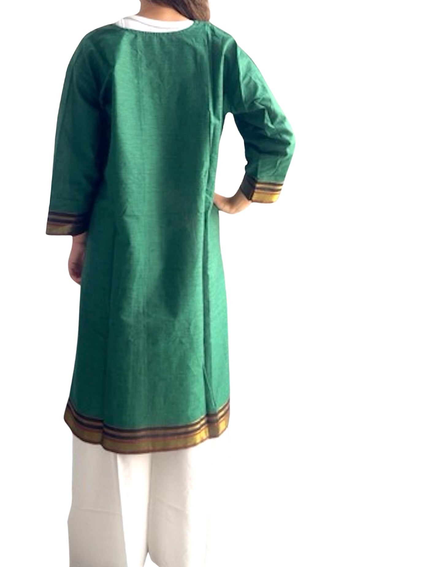 Kurti de South Cotton Verde con Cenefas Doradas