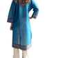 Kurti de South Cotton Azul con Escote Bordado