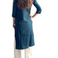 Kurti Azul Petróleo con Escote Bordado en Dorado