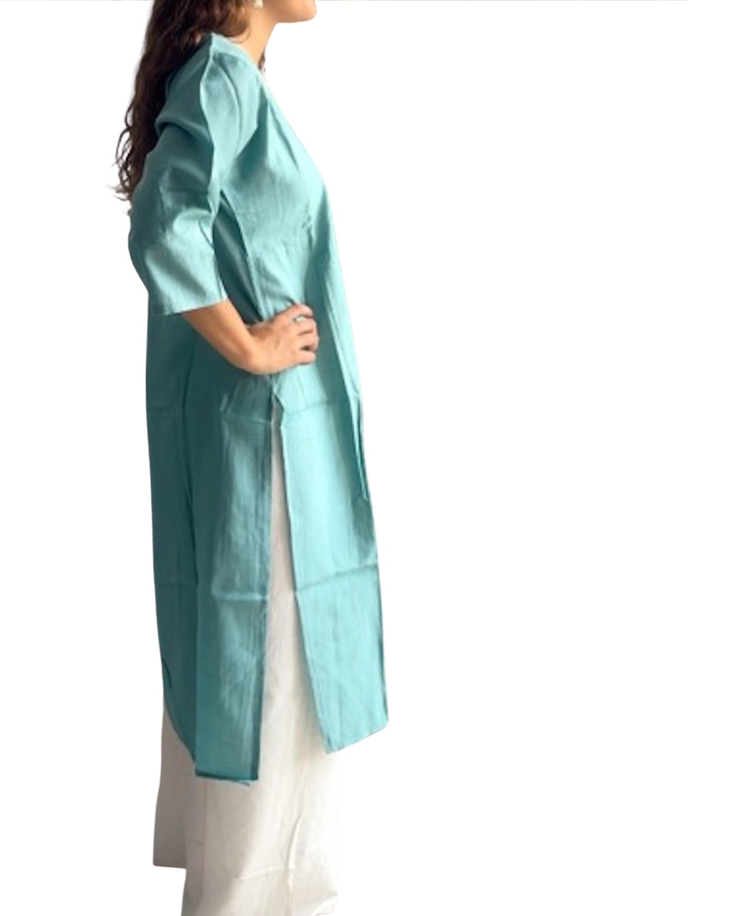 Kurti Aguamarina con Escote Bordado