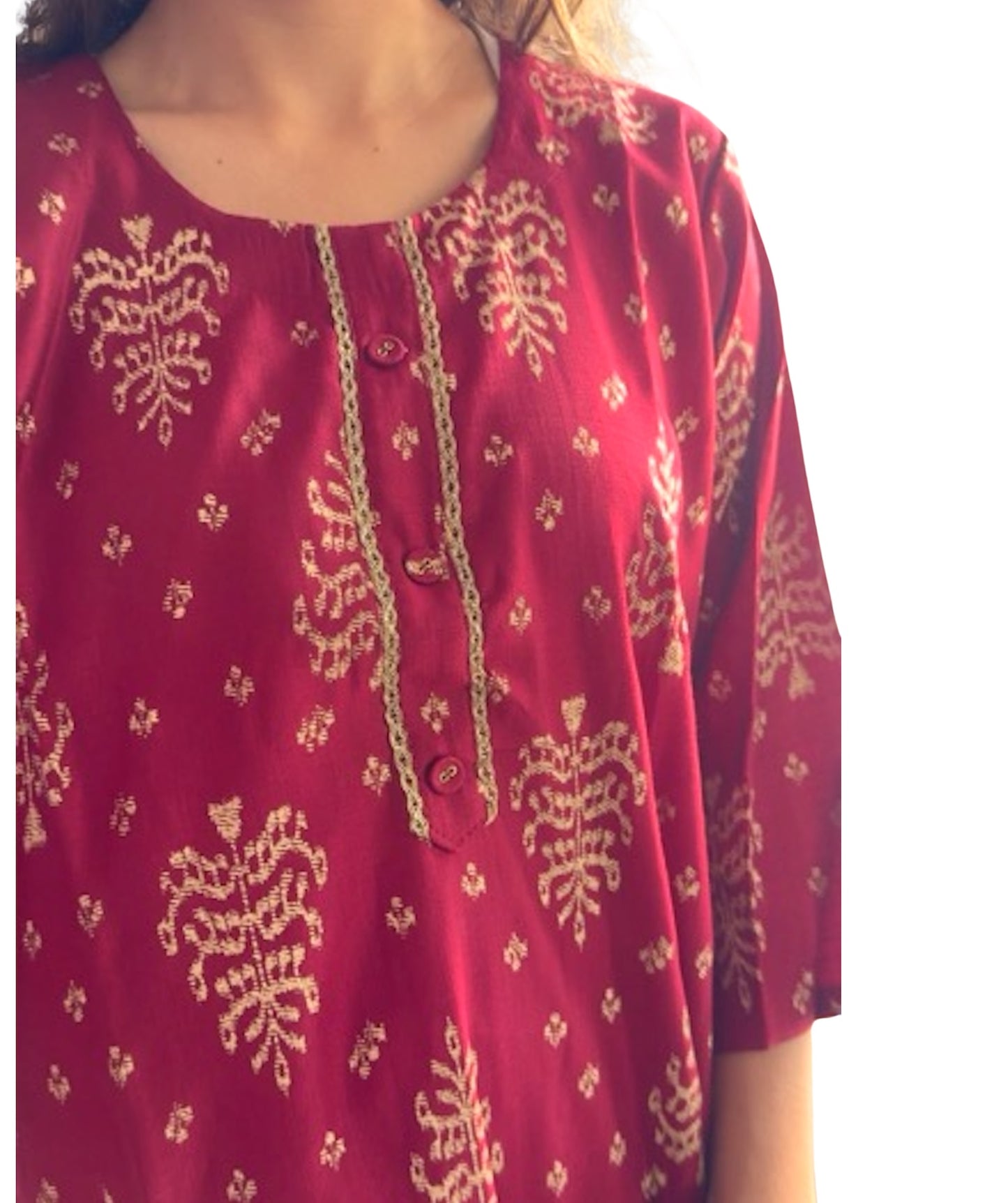 Kurti Estampado Granate — Motivos Ikat