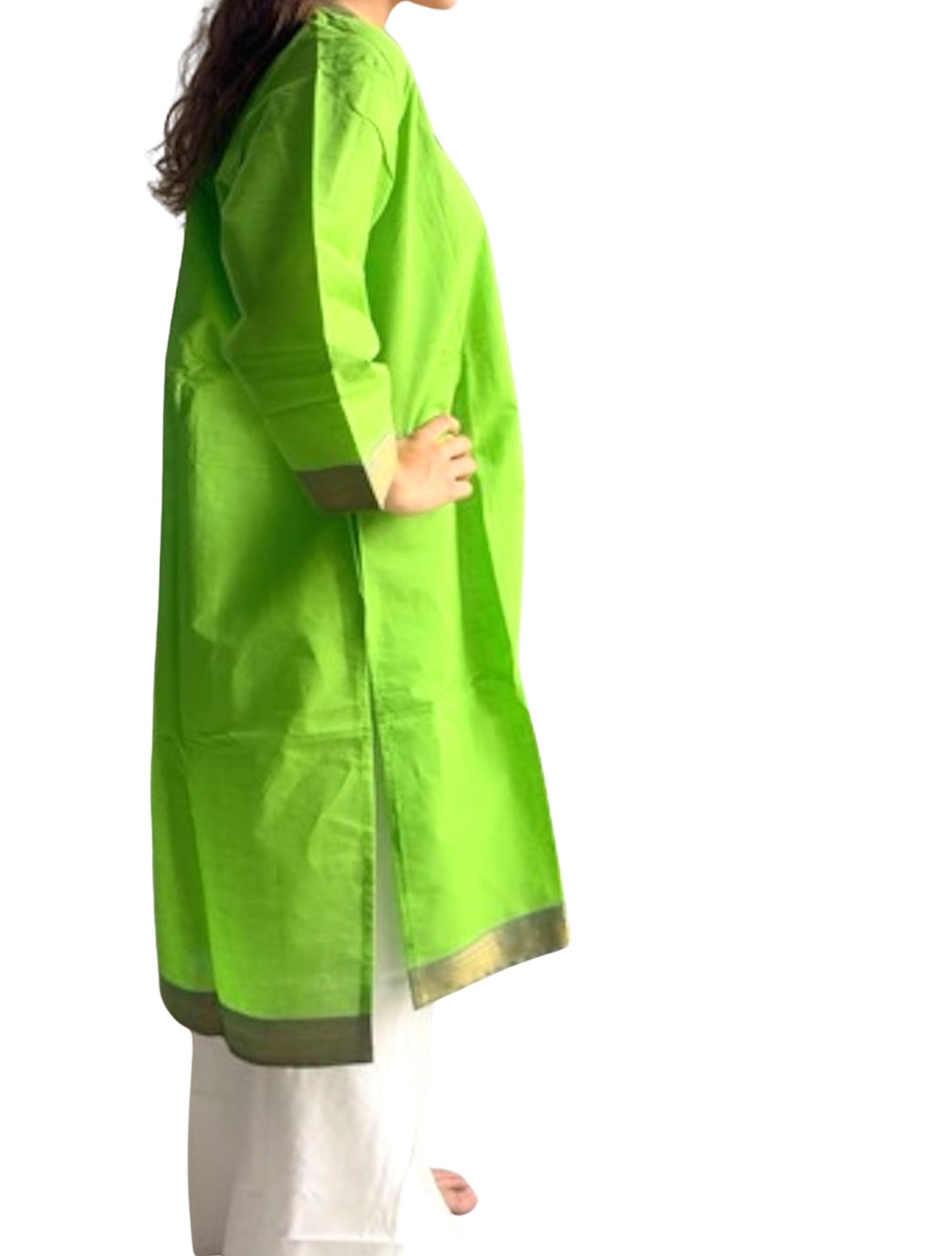 Kurti de South Cotton Verde Manzana con Escote Bordado