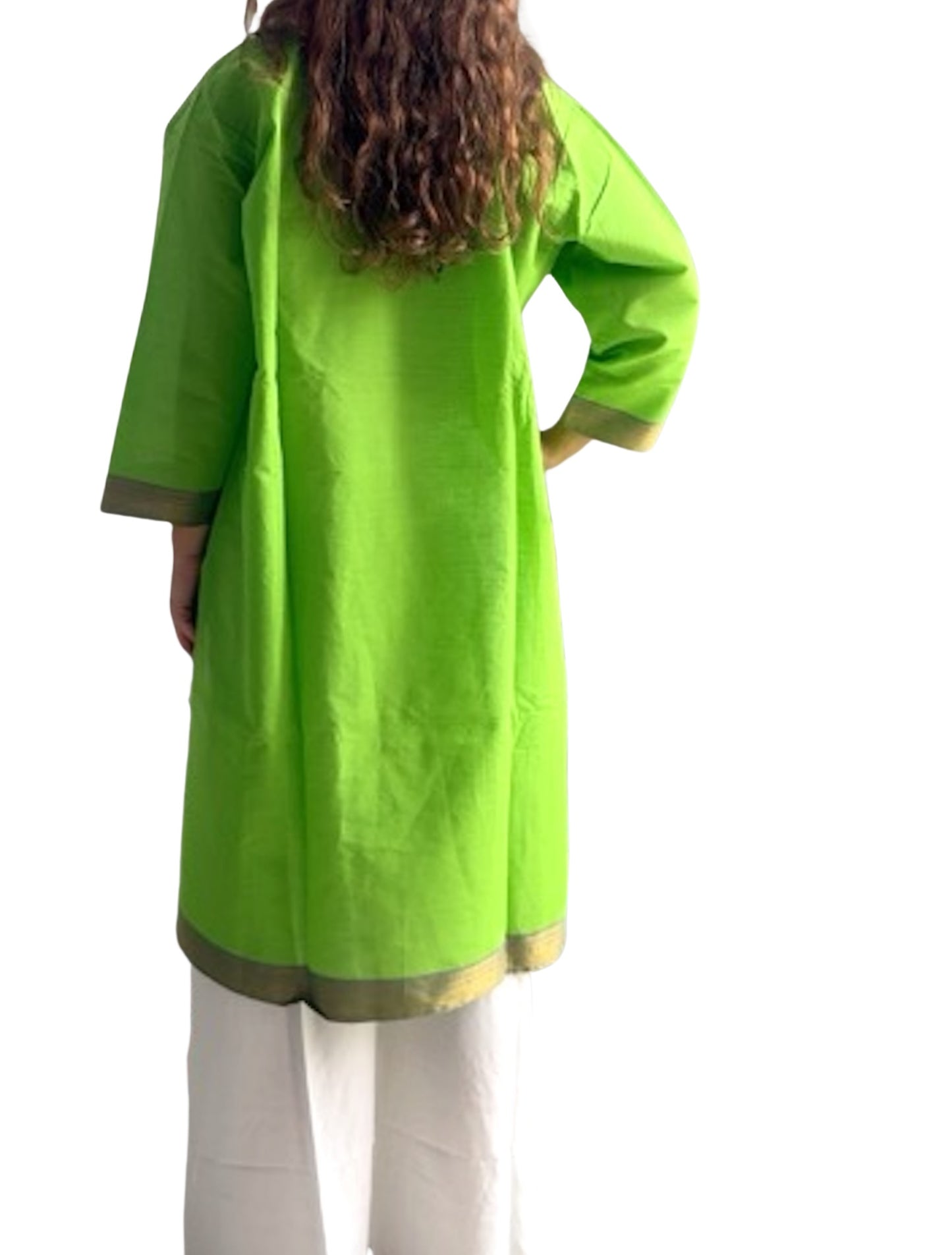 Kurti de South Cotton Verde Manzana con Escote Bordado