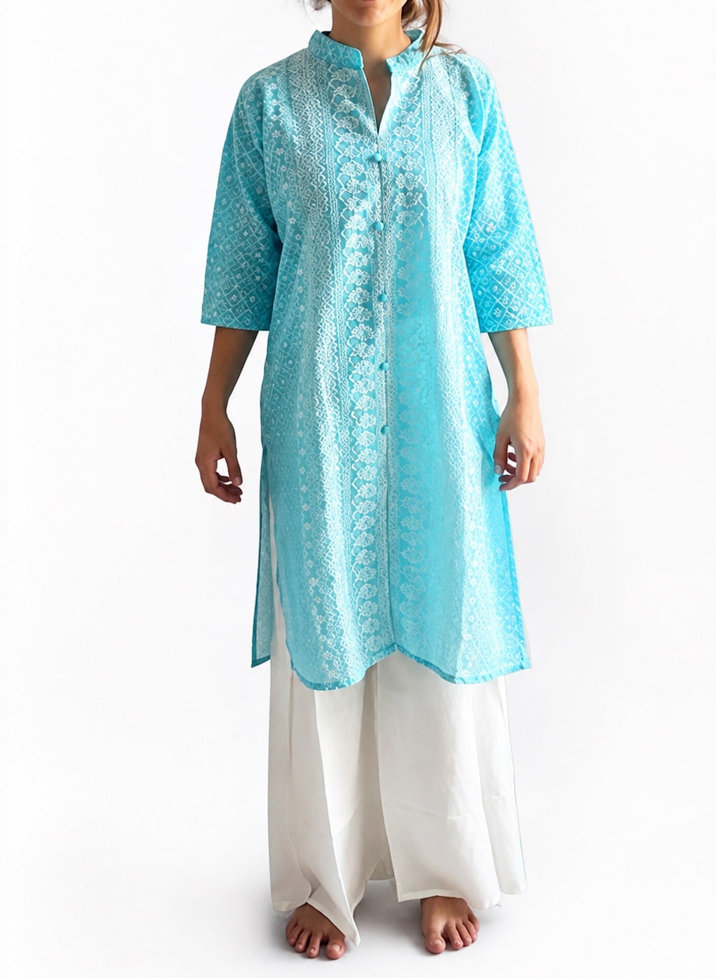 Camisola étnica (kurti) aguamarina