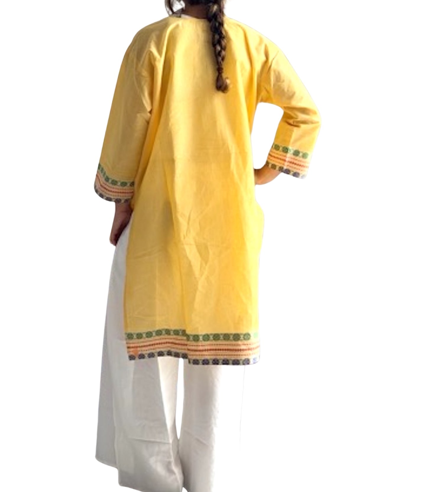 Kurti de South Cotton Amarillo con Escote Bordado