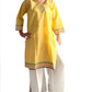 Kurti de South Cotton Amarillo con Escote Bordado