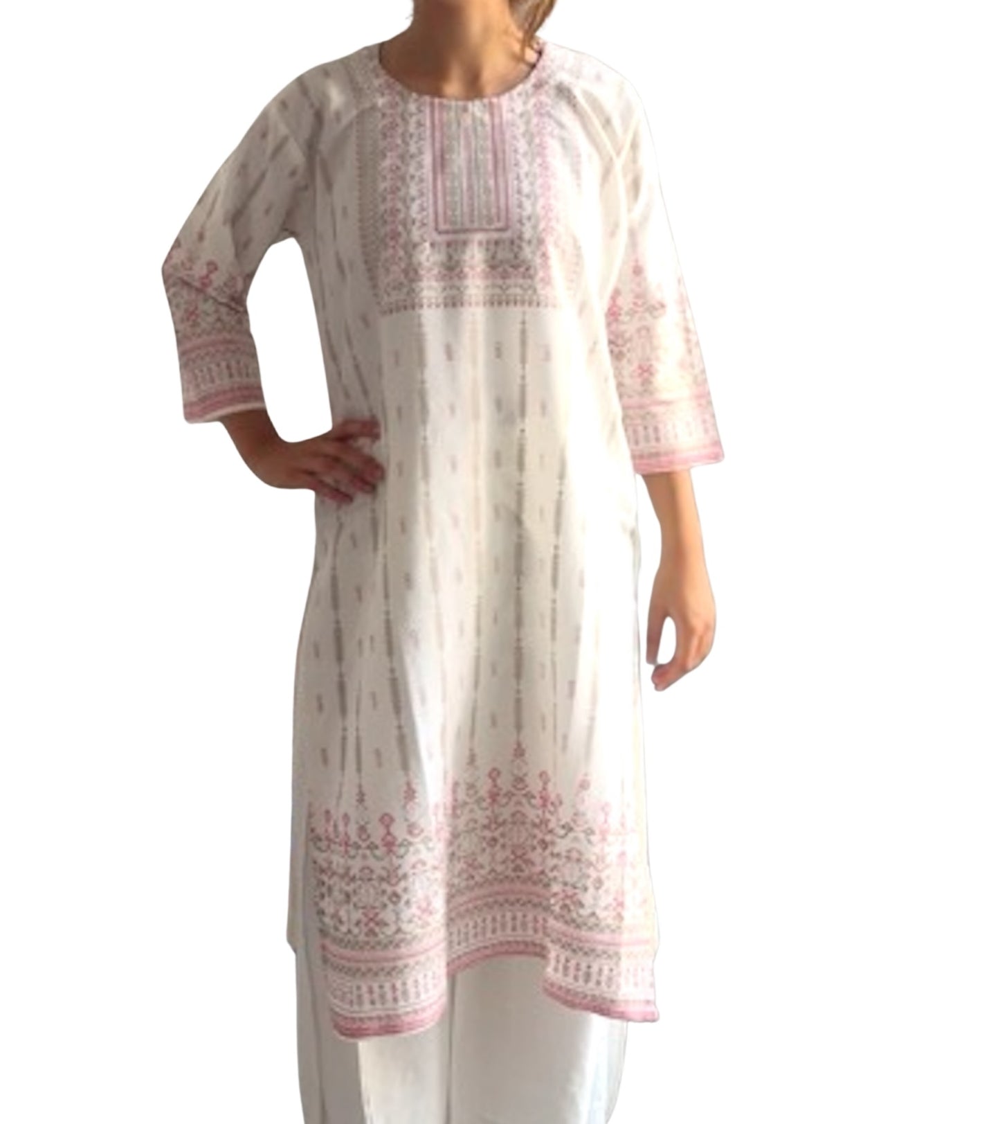 Kurti Blanco con Estampado Rosa