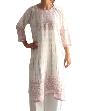 Kurti Blanco con Estampado Rosa