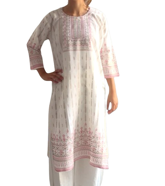 Kurti Blanco con Estampado Rosa