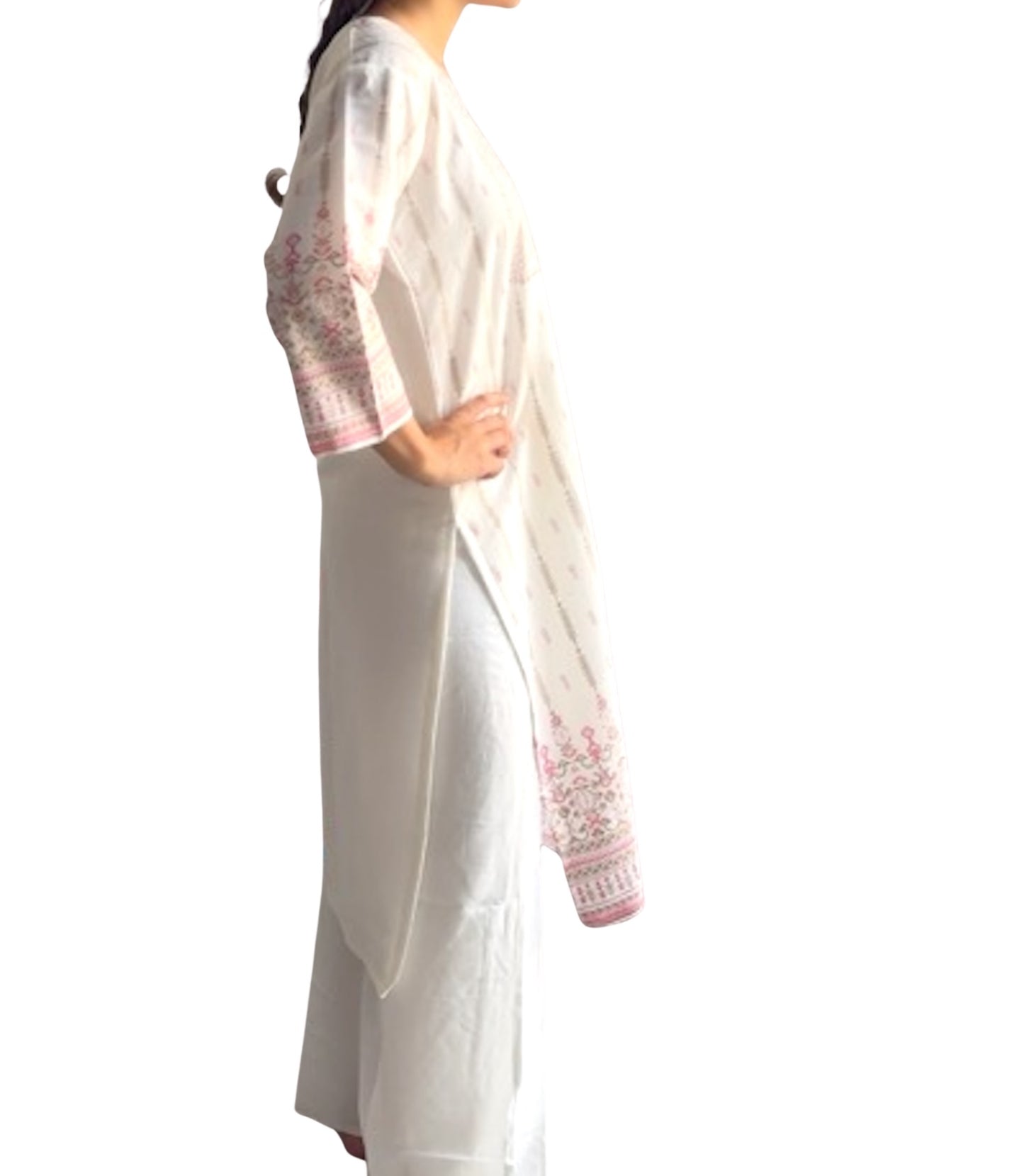 Kurti Blanco con Estampado Rosa