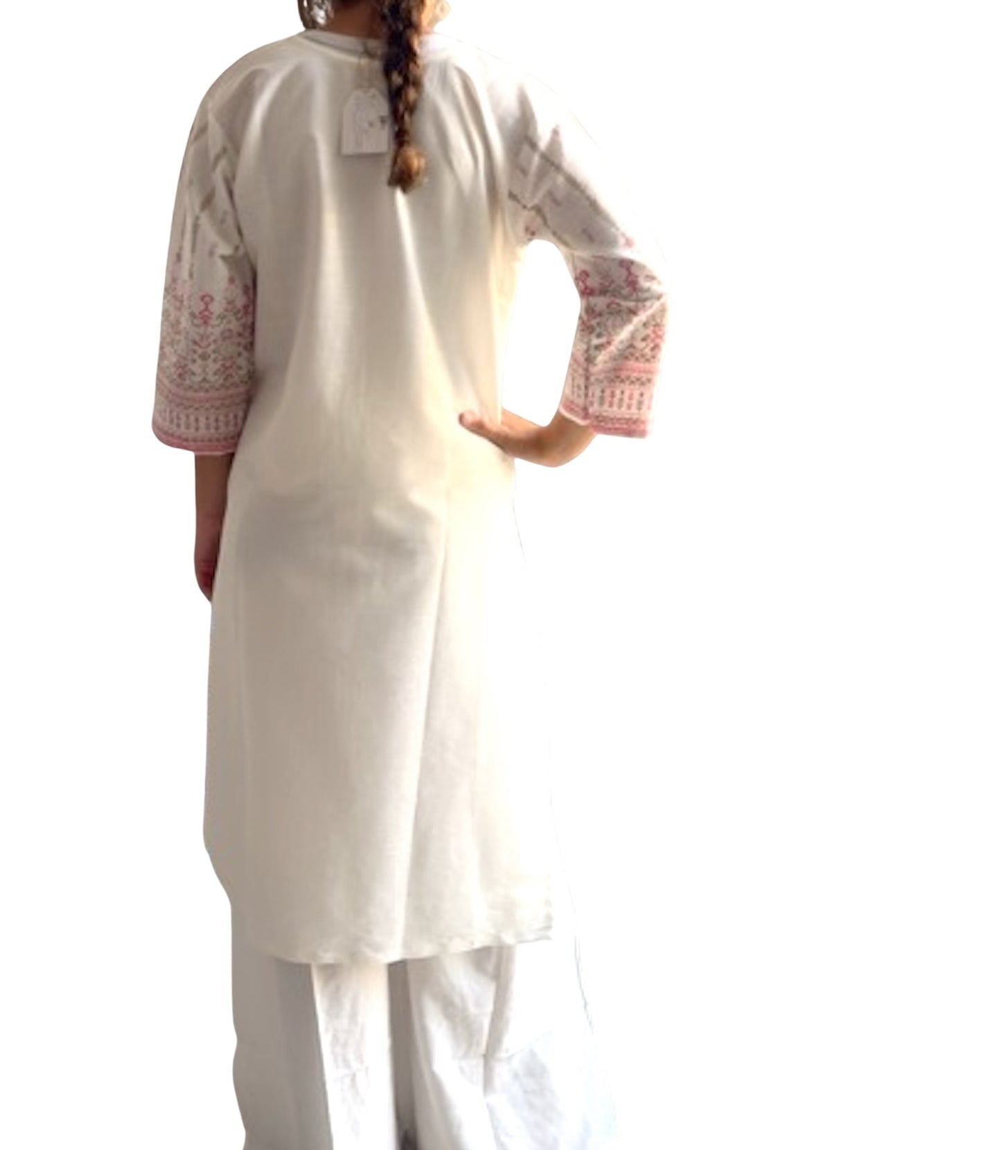 Kurti Blanco con Estampado Rosa