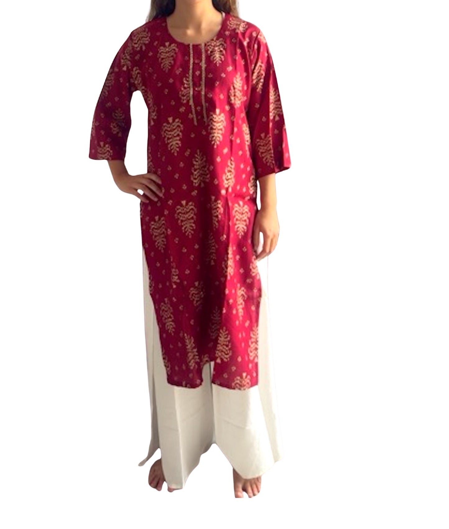 Kurti Estampado Granate — Motivos Ikat
