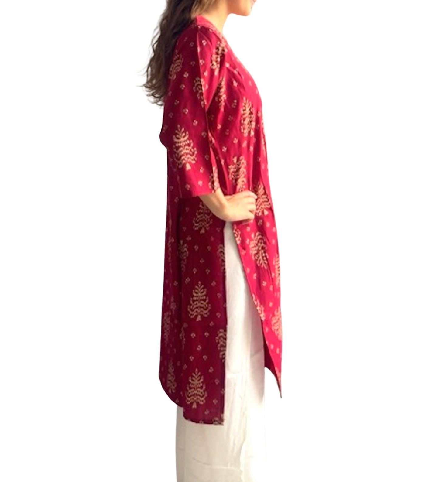 Kurti Estampado Granate — Motivos Ikat