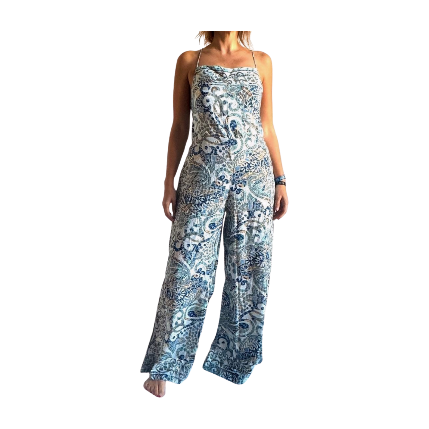 Mono de seda con pantalón ancho