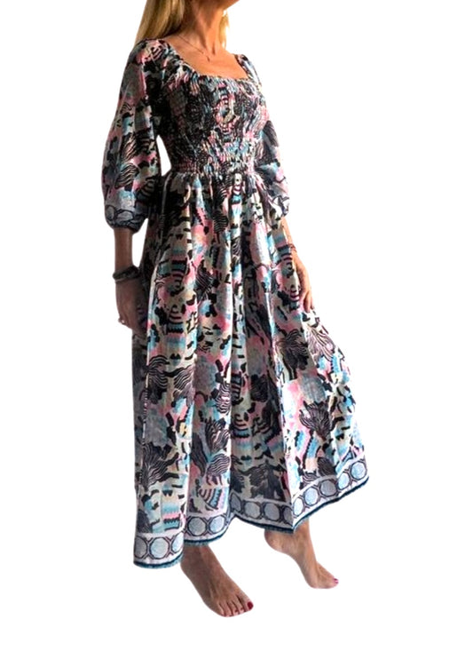 Vestido indio estampado de seda