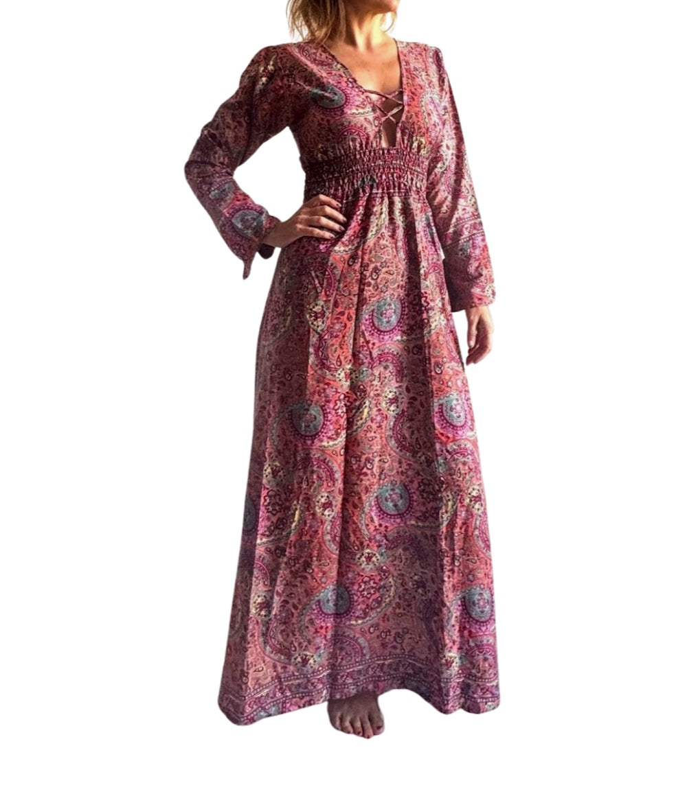 Vestido indio estampado de seda