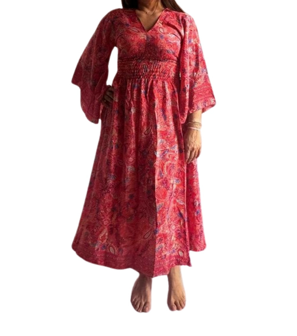 Vestido indio estampado de seda