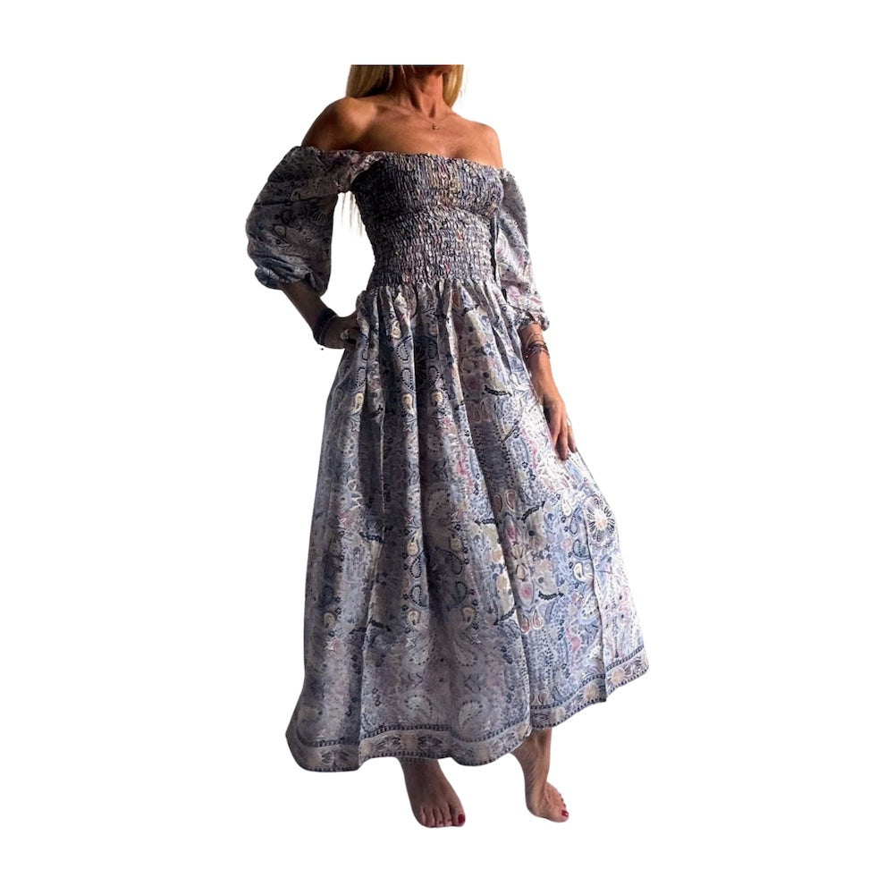 Vestido indio estampado de seda