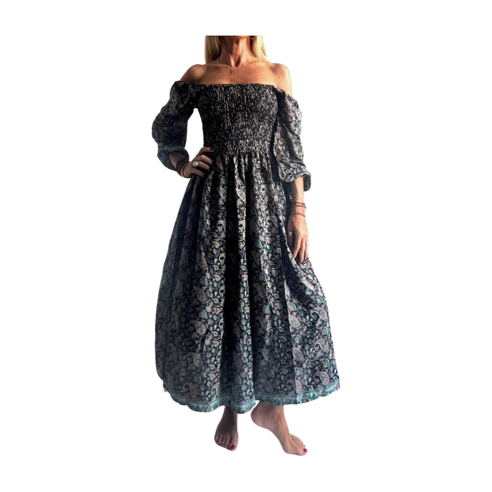 Vestido indio estampado de seda