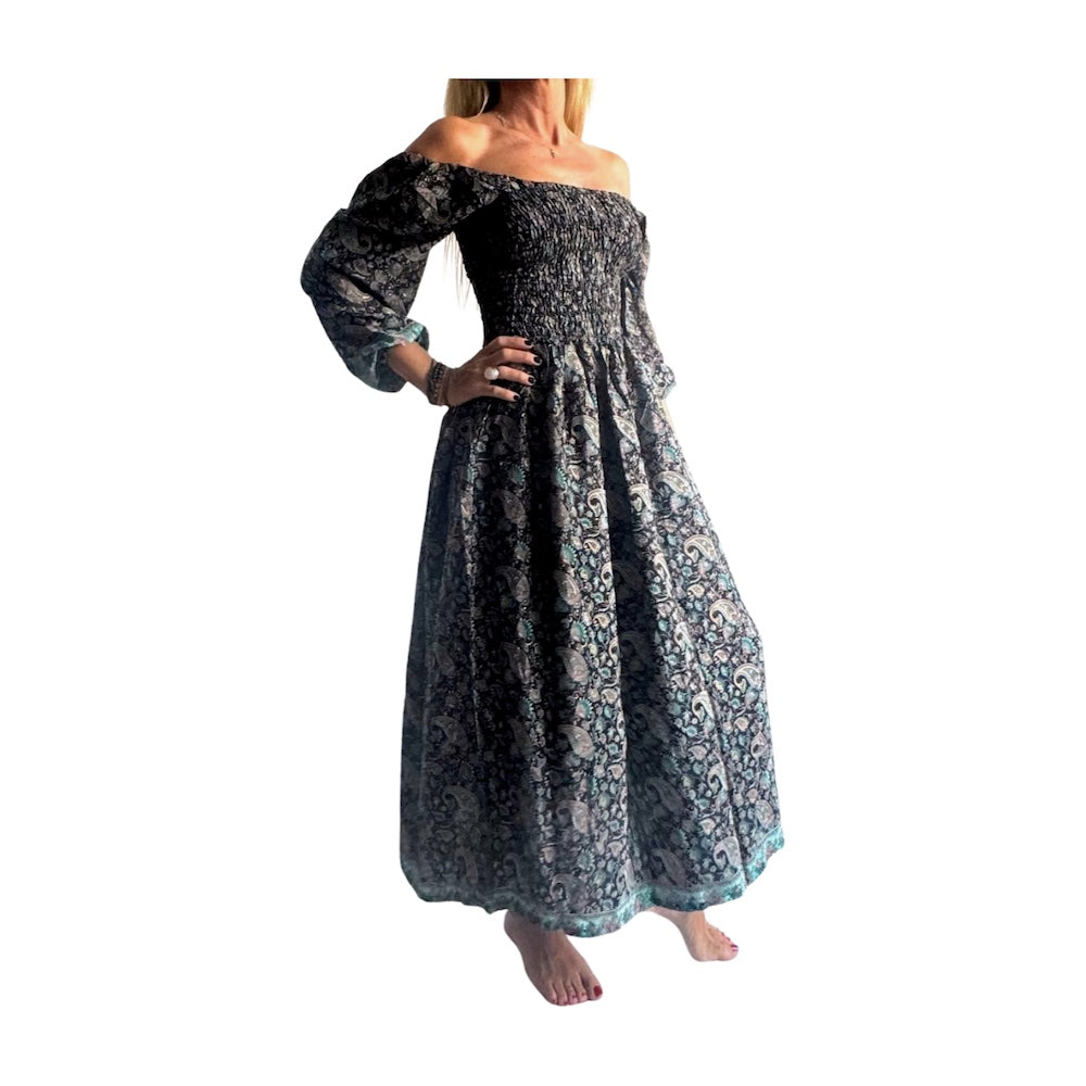 Vestido indio estampado de seda