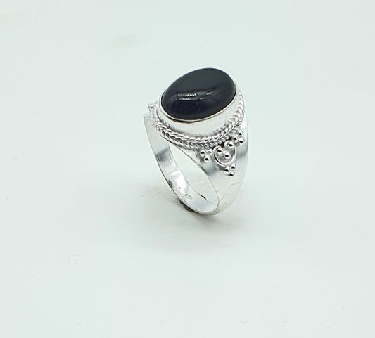 Anillo de plata de la India con onix negro