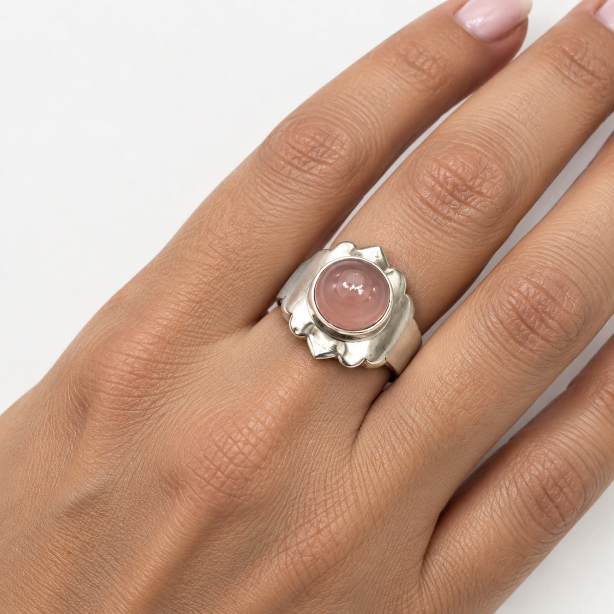 Anillo de Plata con cuarzo rosa