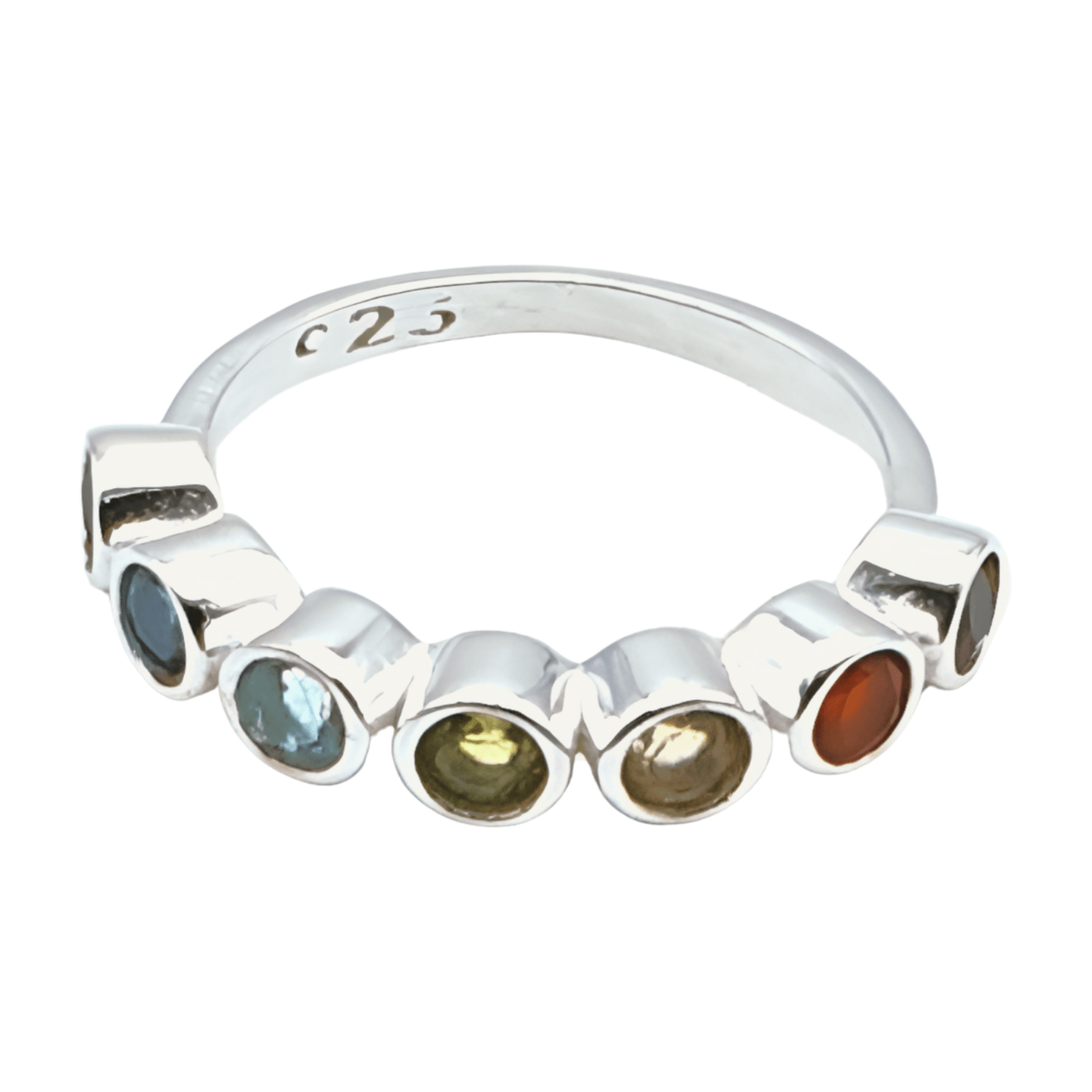 Anillo de plata con minerales 7 chakras