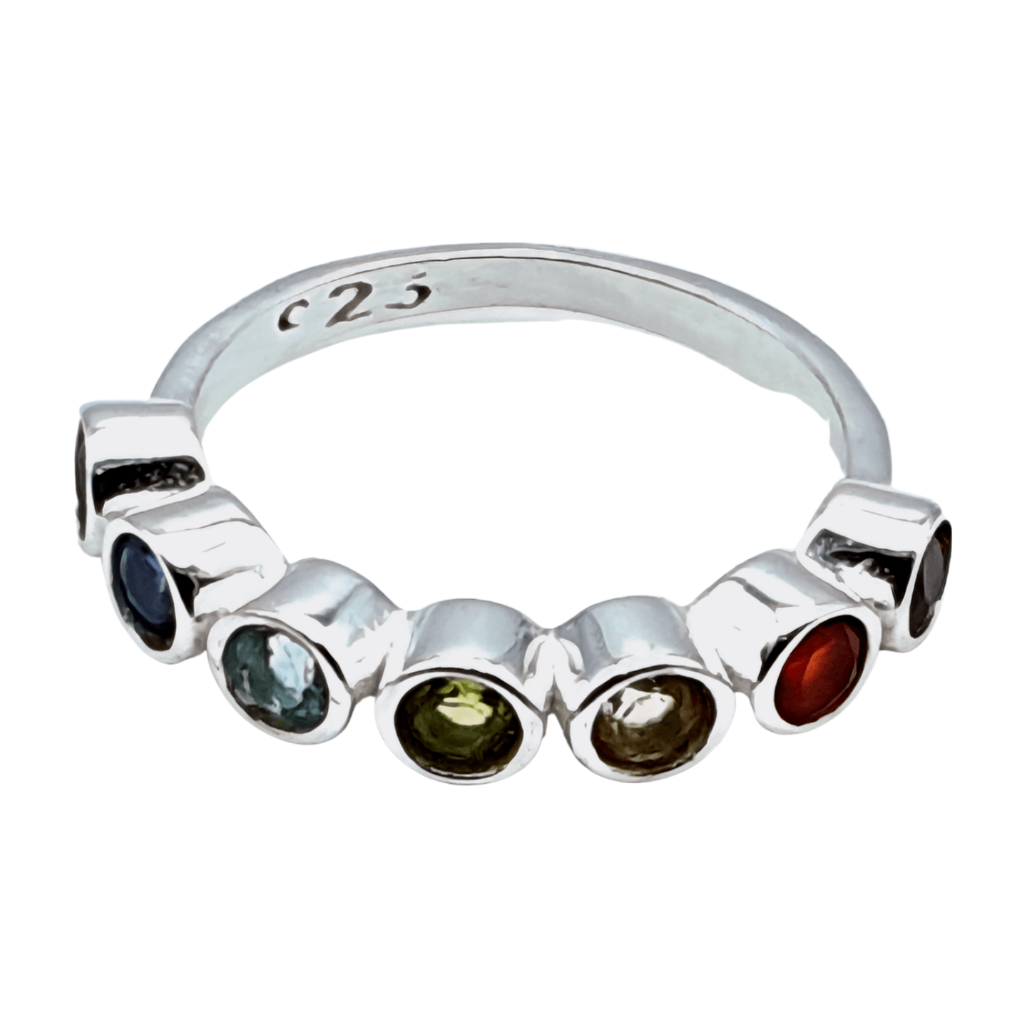 Anillo de plata con minerales 7 chakras