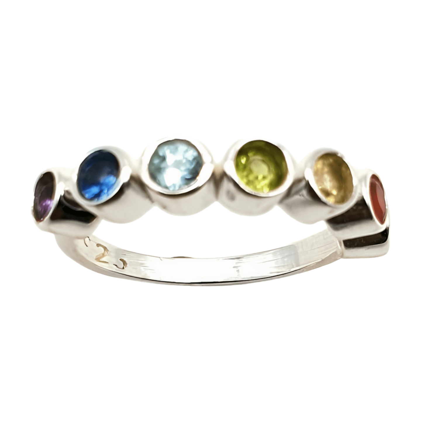Anillo de plata con minerales 7 chakras