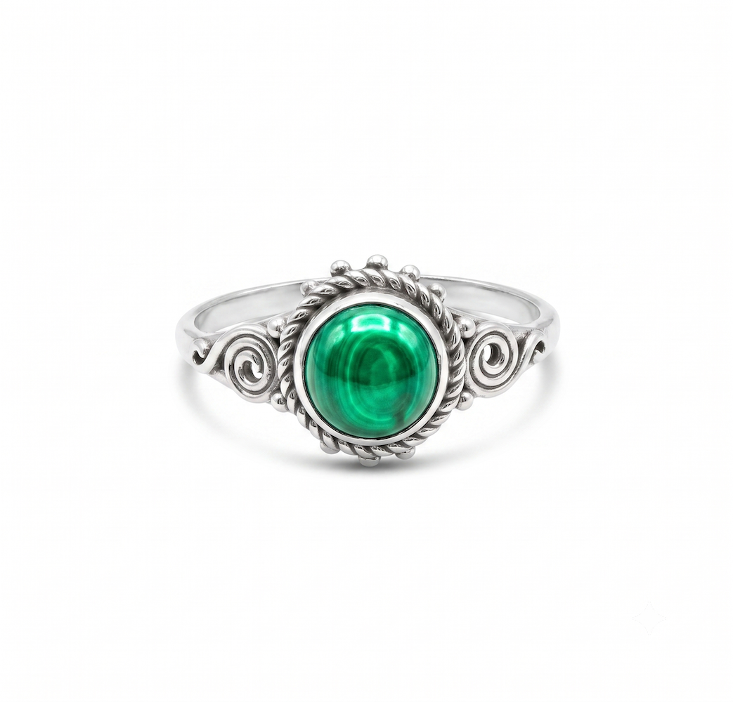 Anillo de Plata de la India con malaquita