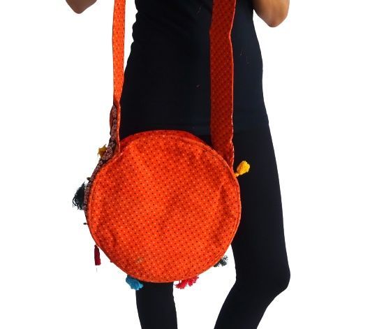 Bolso boho bandolera redondo de la india naranja