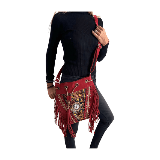 Bolso bandolera indio de piel con flecos