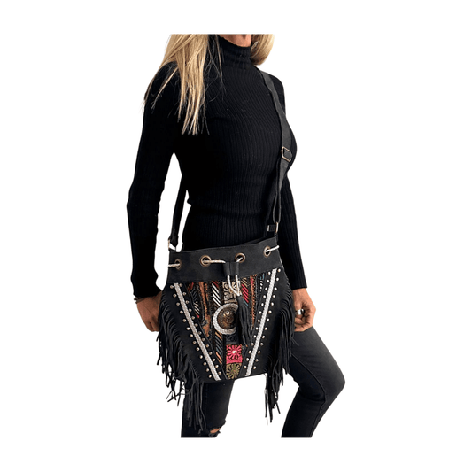 Bolso bandolera indio de piel con flecos