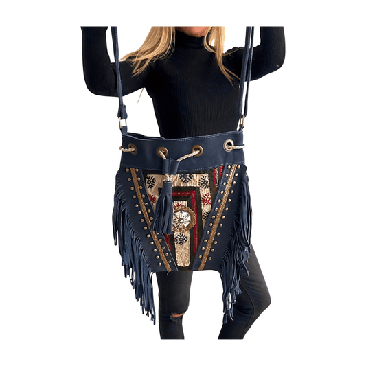 Bolso bandolera indio de piel con flecos