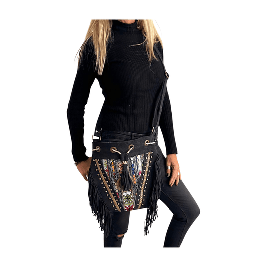 Bolso bandolera indio de piel con flecos