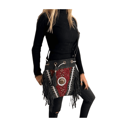 Bolso bandolera indio de piel con flecos