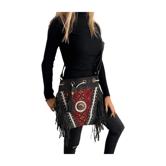 Bolso bandolera indio de piel con flecos