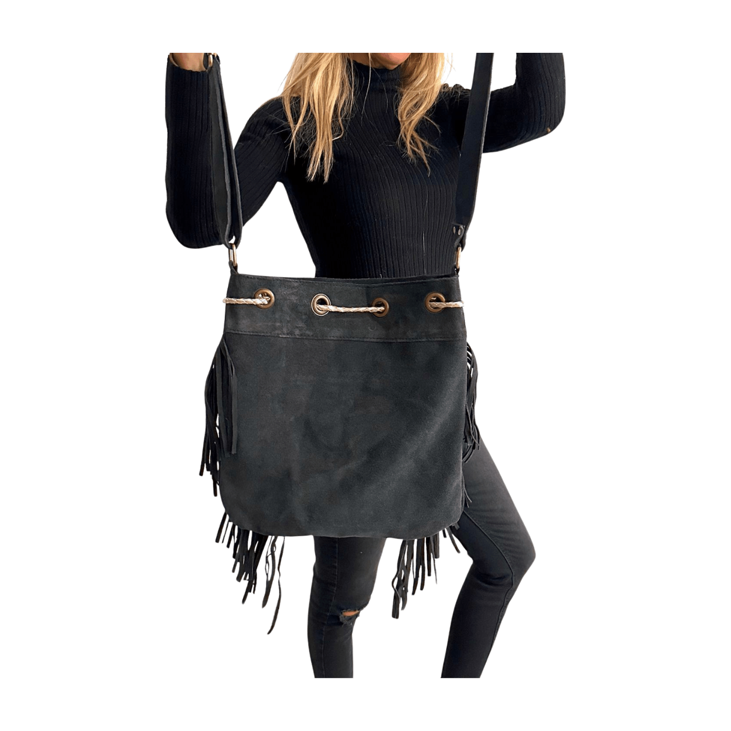 Bolso bandolera indio de piel con flecos