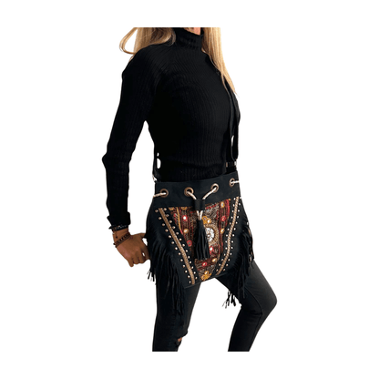 Bolso bandolera indio de piel con flecos