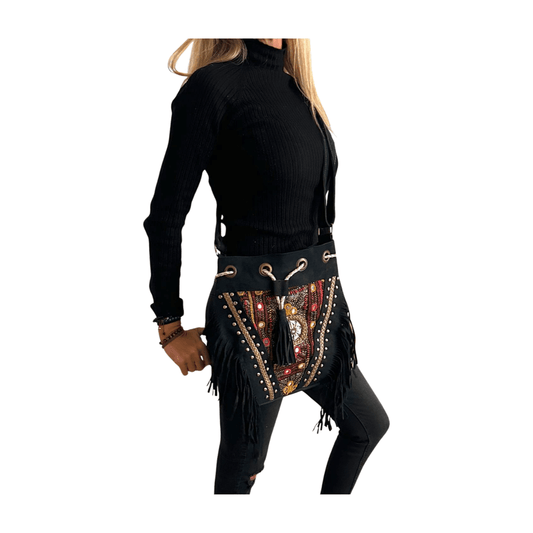 Bolso bandolera indio de piel con flecos