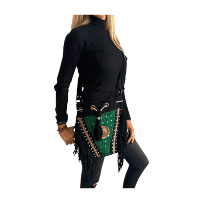 Bolso bandolera indio de piel con flecos