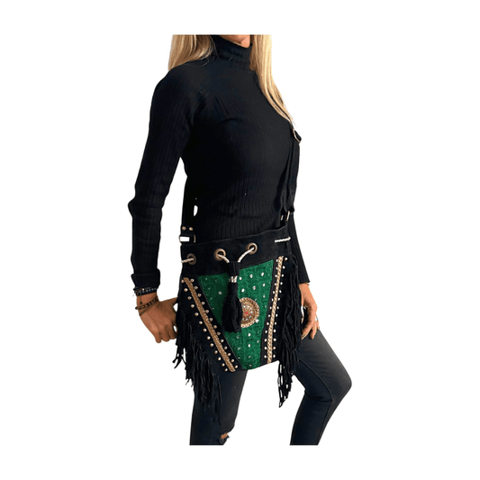 Bolso bandolera indio de piel con flecos
