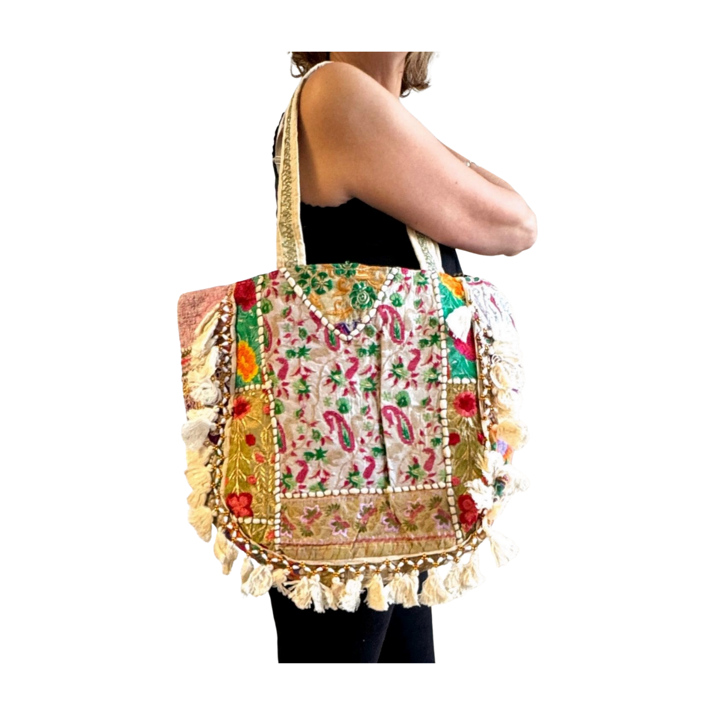 Bolso bohemio indio con pompones