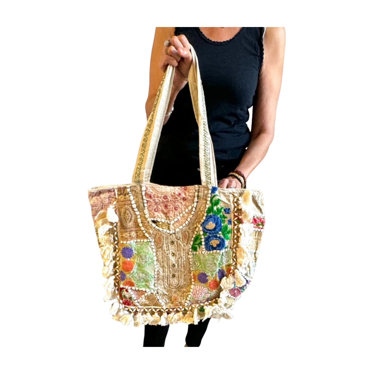 Bolso bohemio indio con pompones