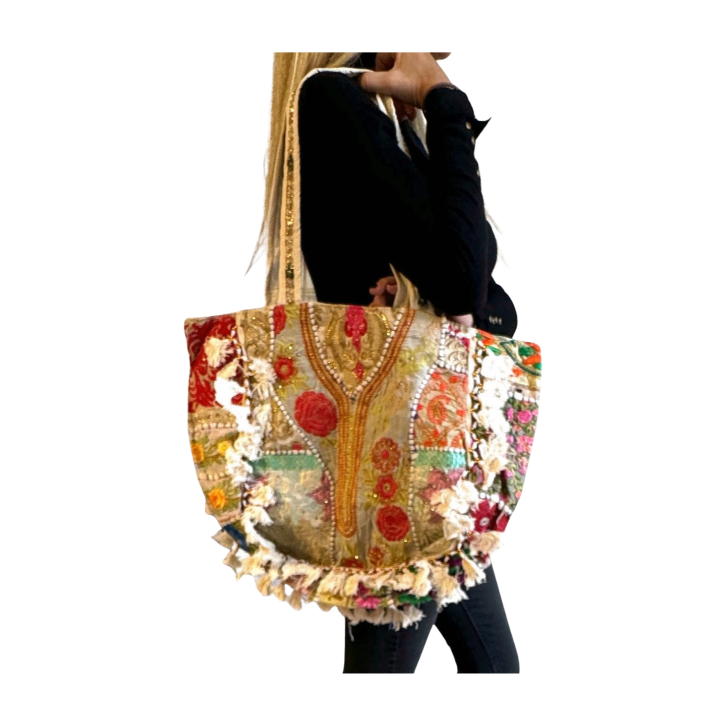 Bolso bohemio indio con pompones
