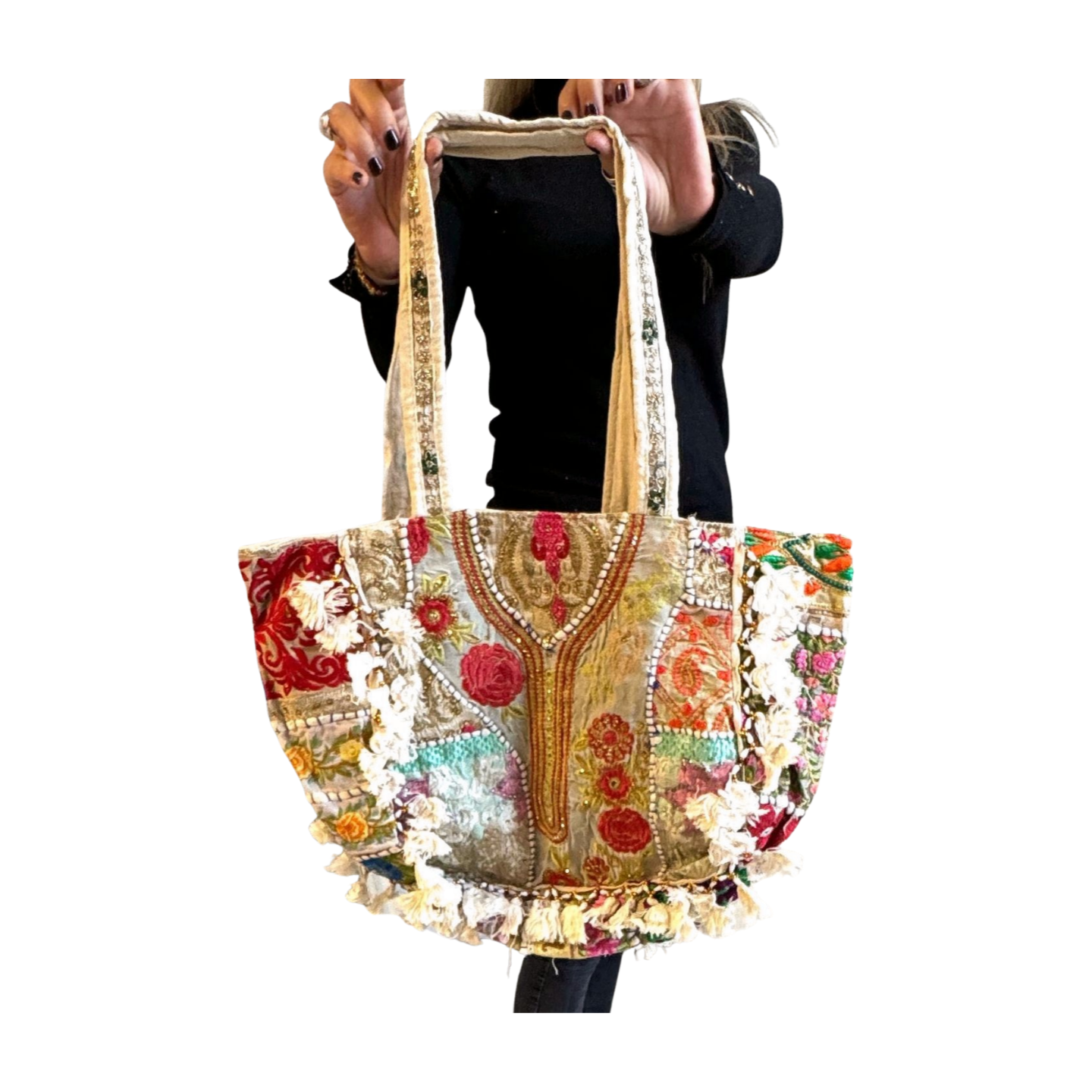 Bolso bohemio indio con pompones
