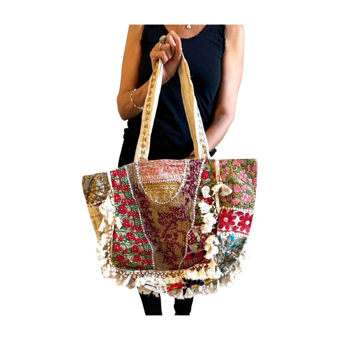 Bolso bohemio indio con pompones
