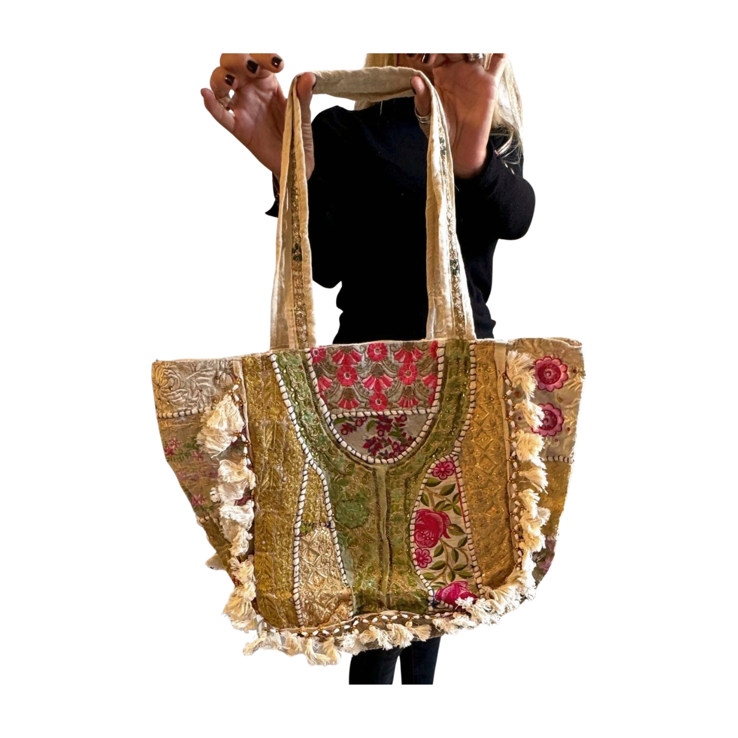 Bolso bohemio indio con pompones