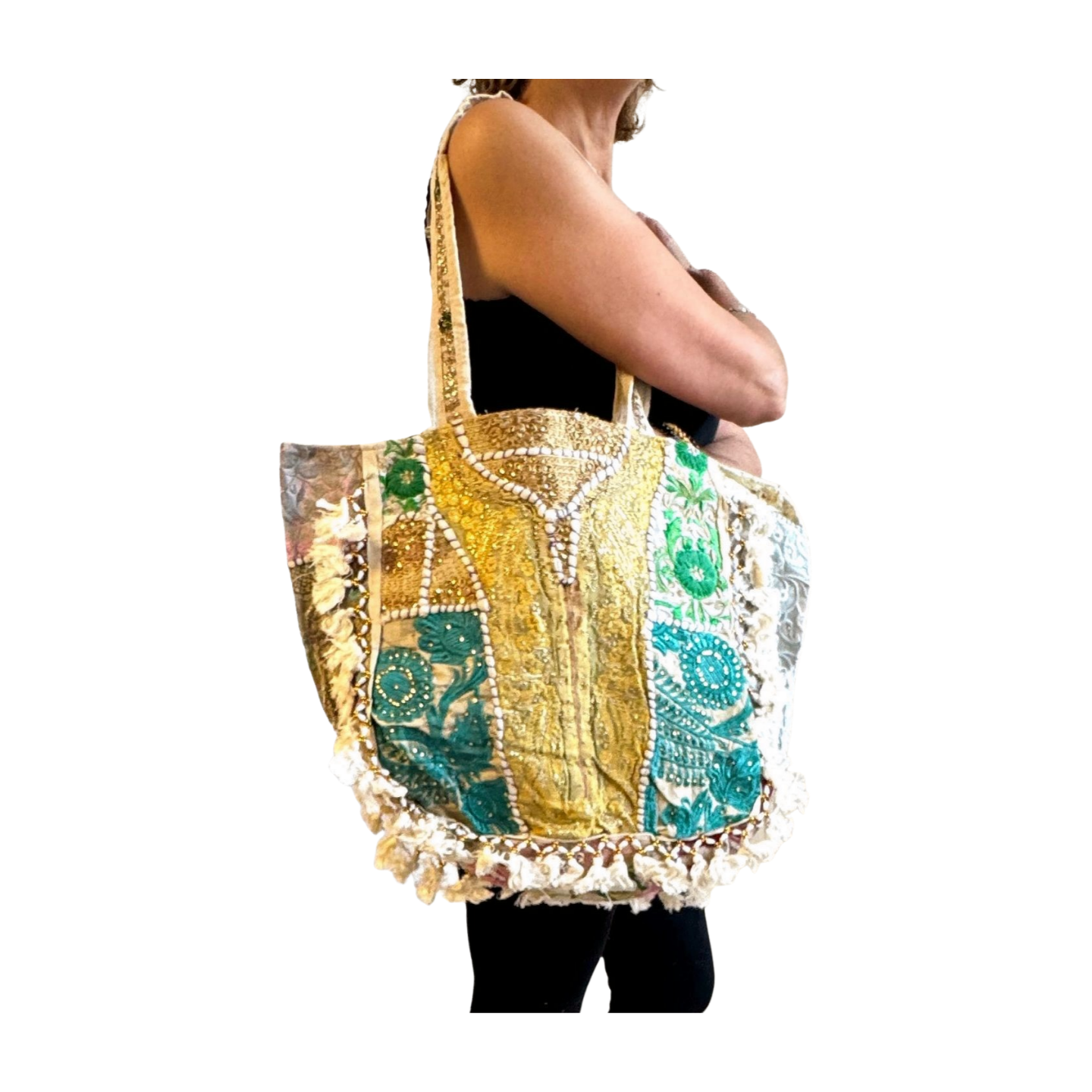 Bolso bohemio indio con pompones