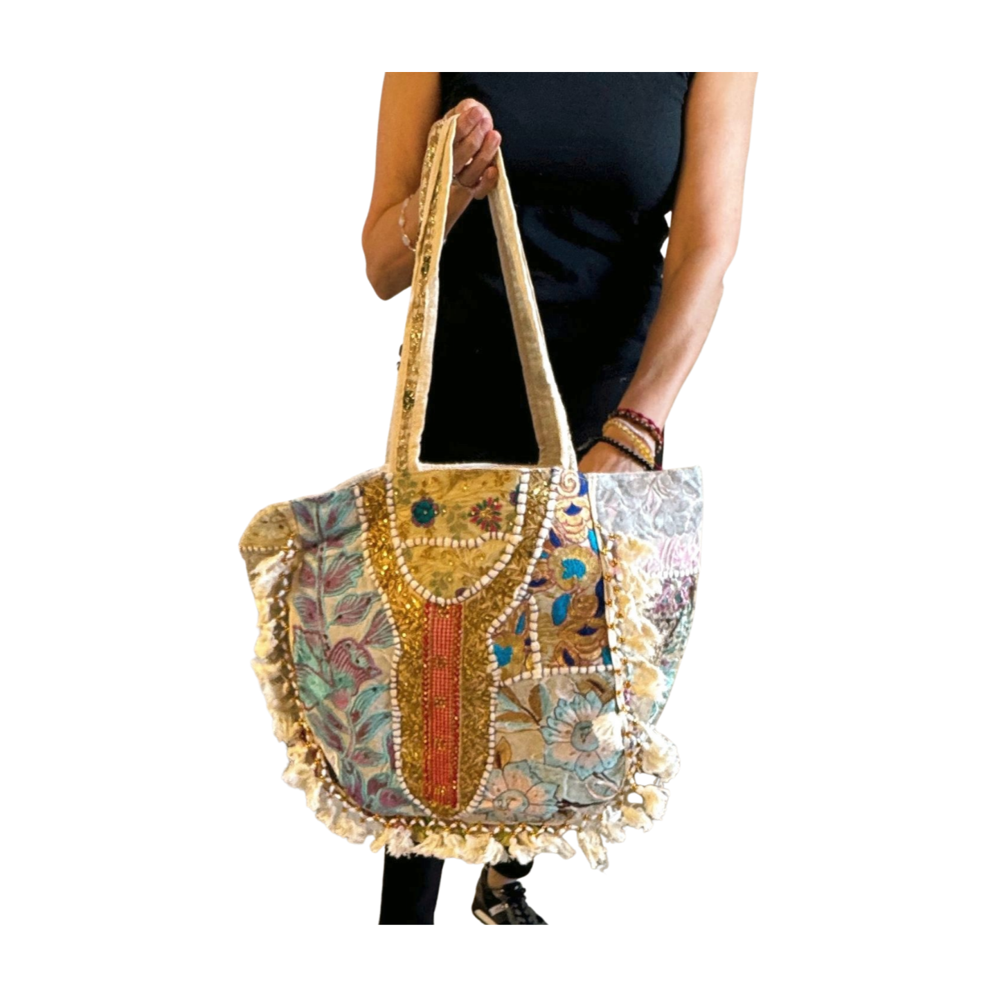 Bolso bohemio indio con pompones